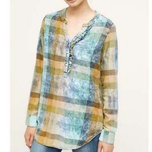 Anthropologie Isabella Sinclair Ruffled Plaid Shirt Size Medium